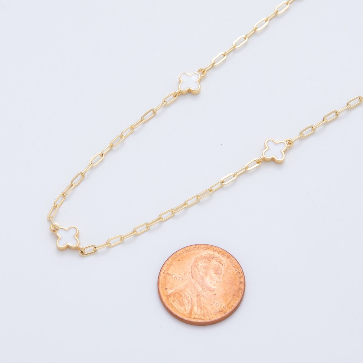 16K Gold Filled White Quatrefoil Enamel Paperclip Unfinished Chain by Yard | Roll - 1592 - DLUXCA
