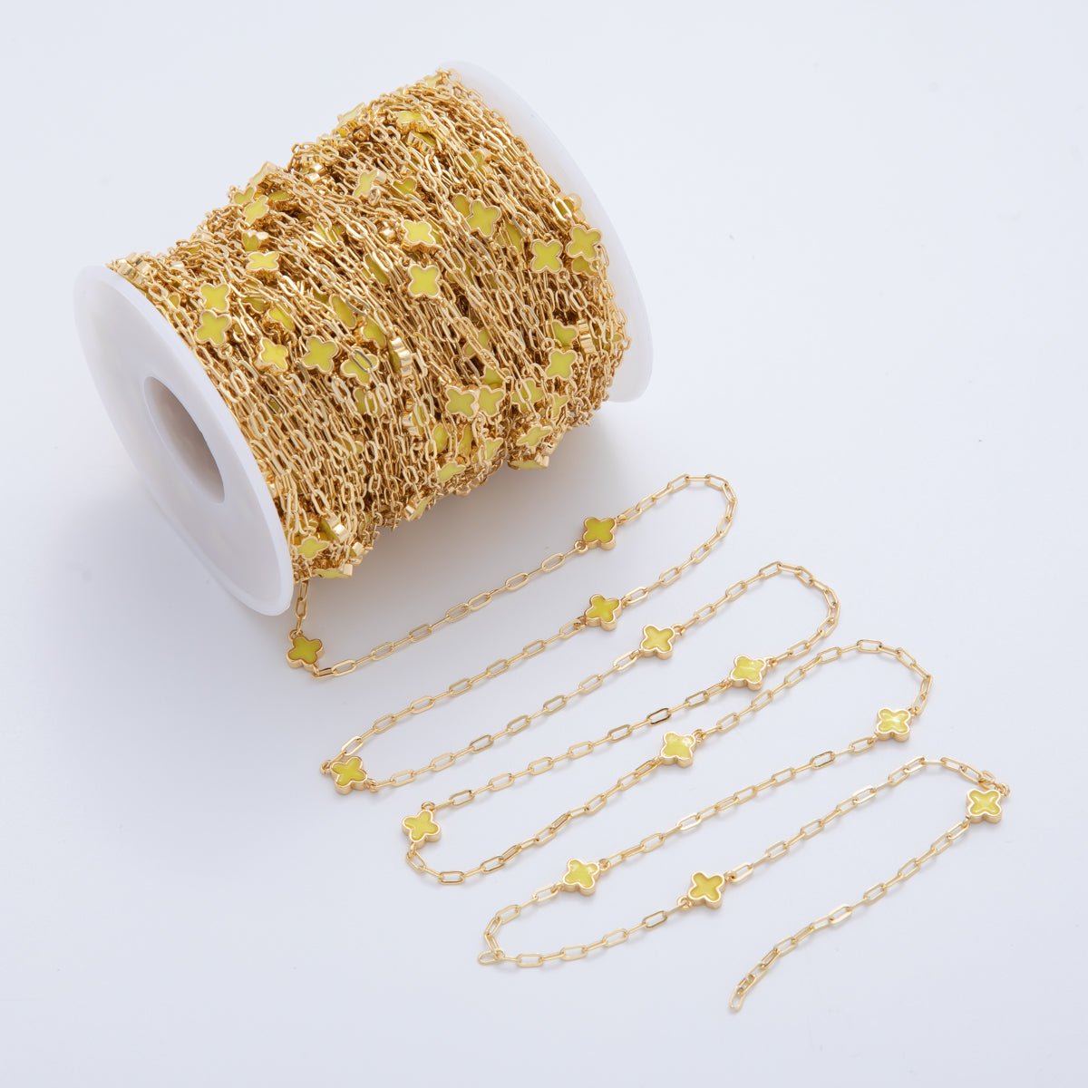 16K Gold Filled Yellow Quatrefoil Enamel Paperclip Unfinished Chain by Yard | Roll - 1597 - DLUXCA