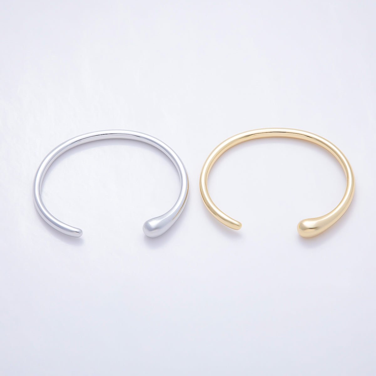 16K Gold Modern Sculptural Teardrop Open Cuff Bangle Adjustable Bracelet | WA-00455 - WA-00456 - DLUXCA