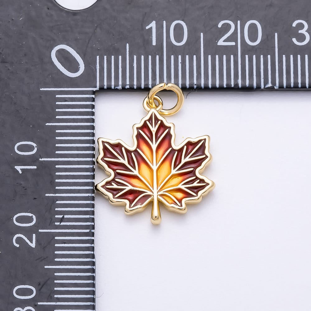 AUTUMN FALL | 16K Gold Filled 18mm Orange Red Gradient Enamel Maple Leaf Charm | Charms-02576