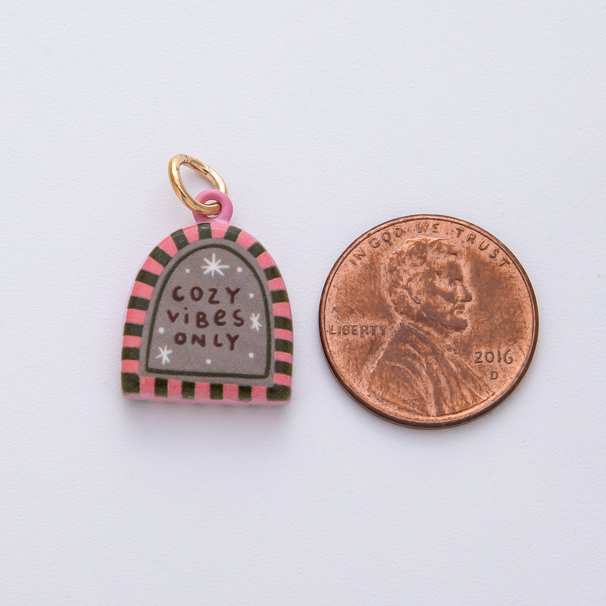 18K Gold Filled 18.8mm "Cozy Vibes Only" Double Sided Enamel Charm | AF1619