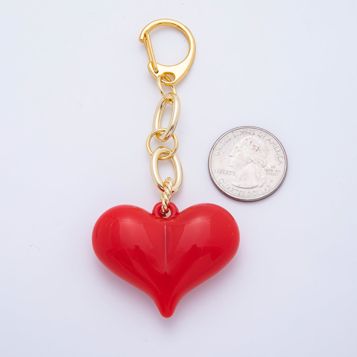 18K Gold Filled 100mm Red Chubby Heart Twisted Cable Chain Drop Keychain Accessories | WB - 00127 - DLUXCA