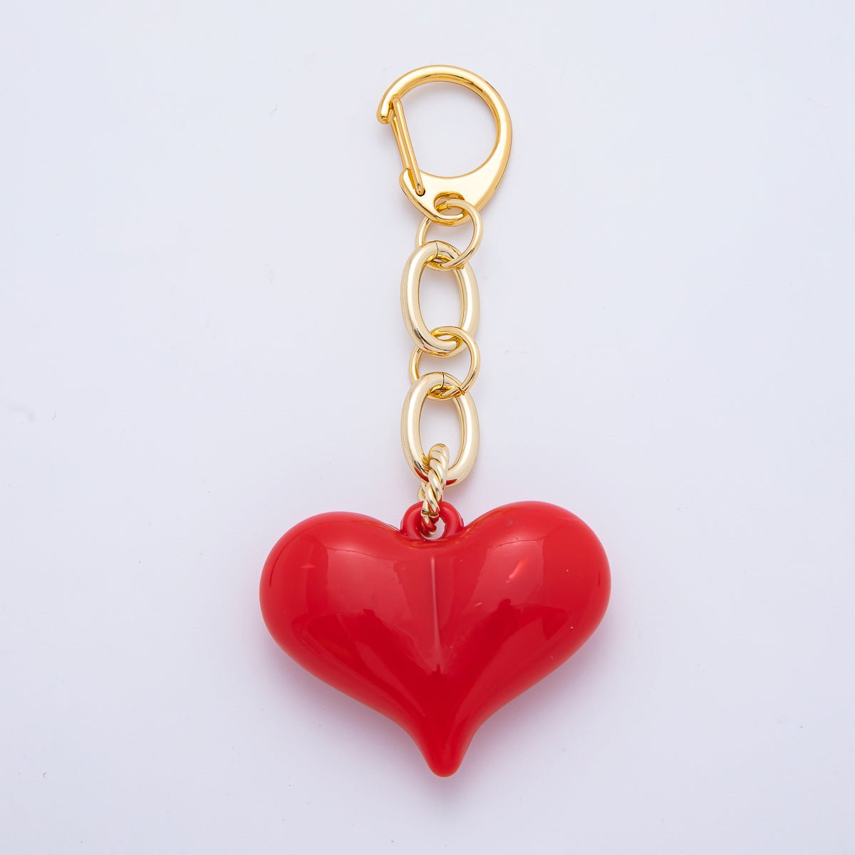 18K Gold Filled 100mm Red Chubby Heart Twisted Cable Chain Drop Keychain Accessories | WB - 00127 - DLUXCA