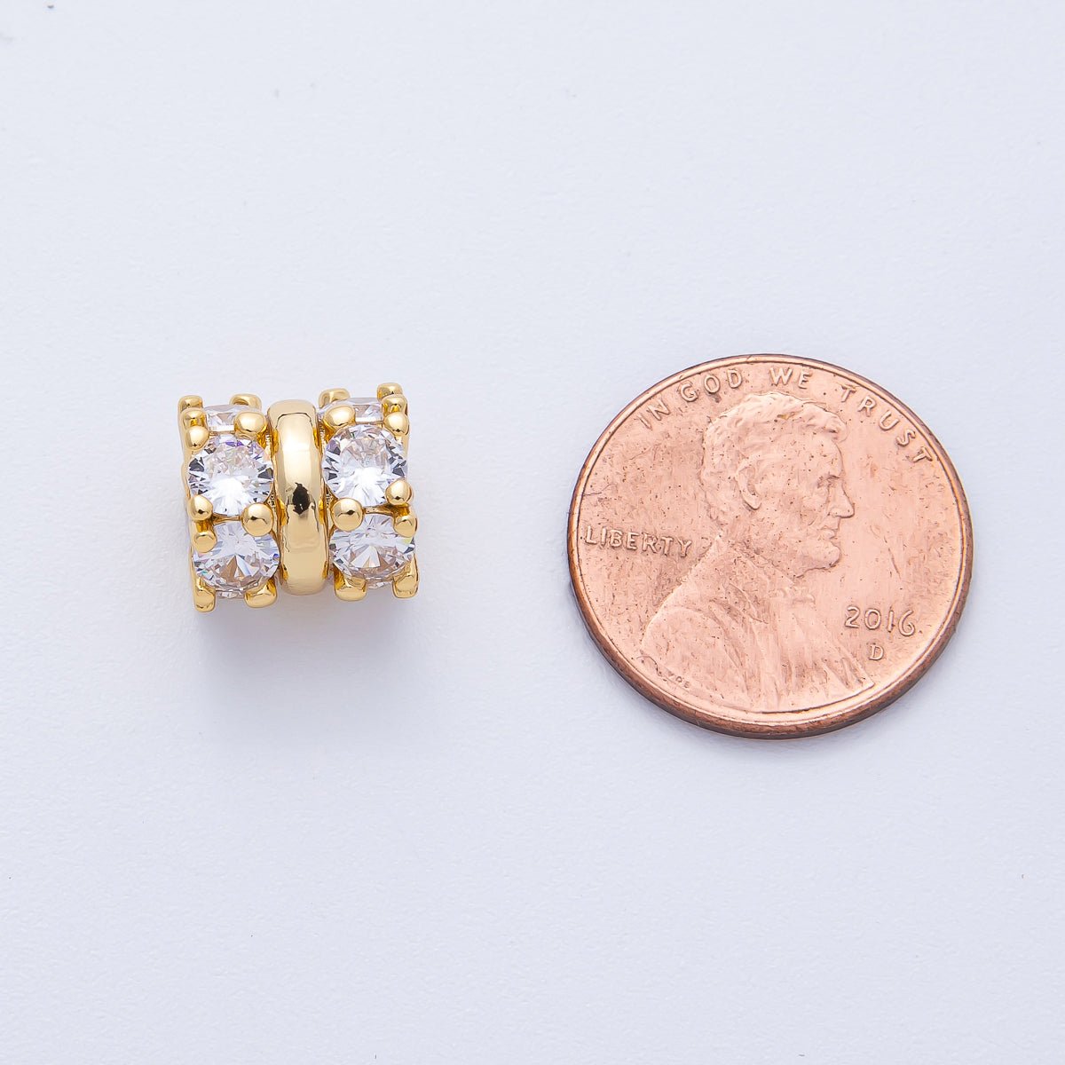 18K Gold Filled 10.5mm Clear CZ Triple Band Rondelle Bead | B699 - DLUXCA