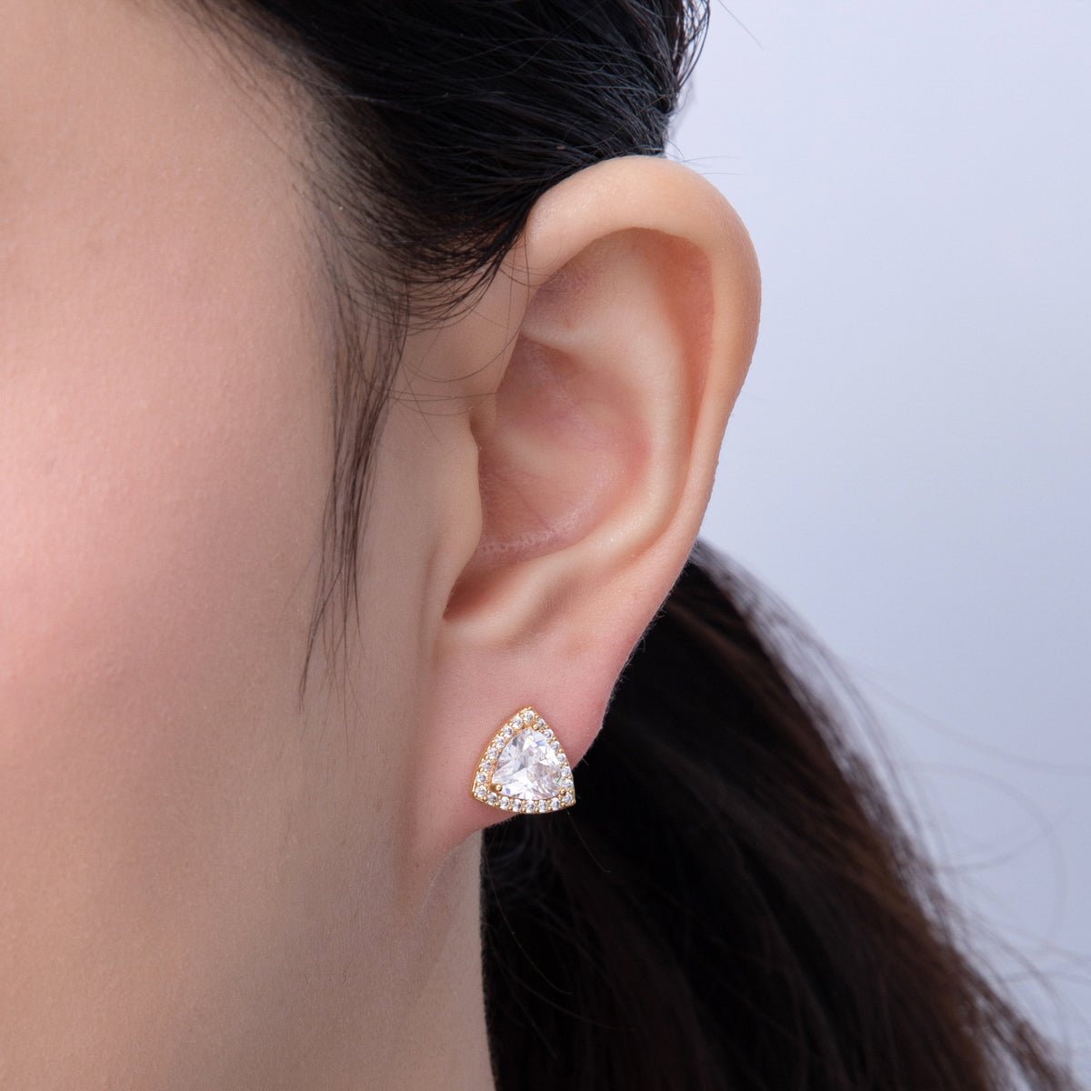 18K Gold Filled 10.5mm Clear Micro Paved CZ Triangle Stud Earrings | AD1624 - DLUXCA