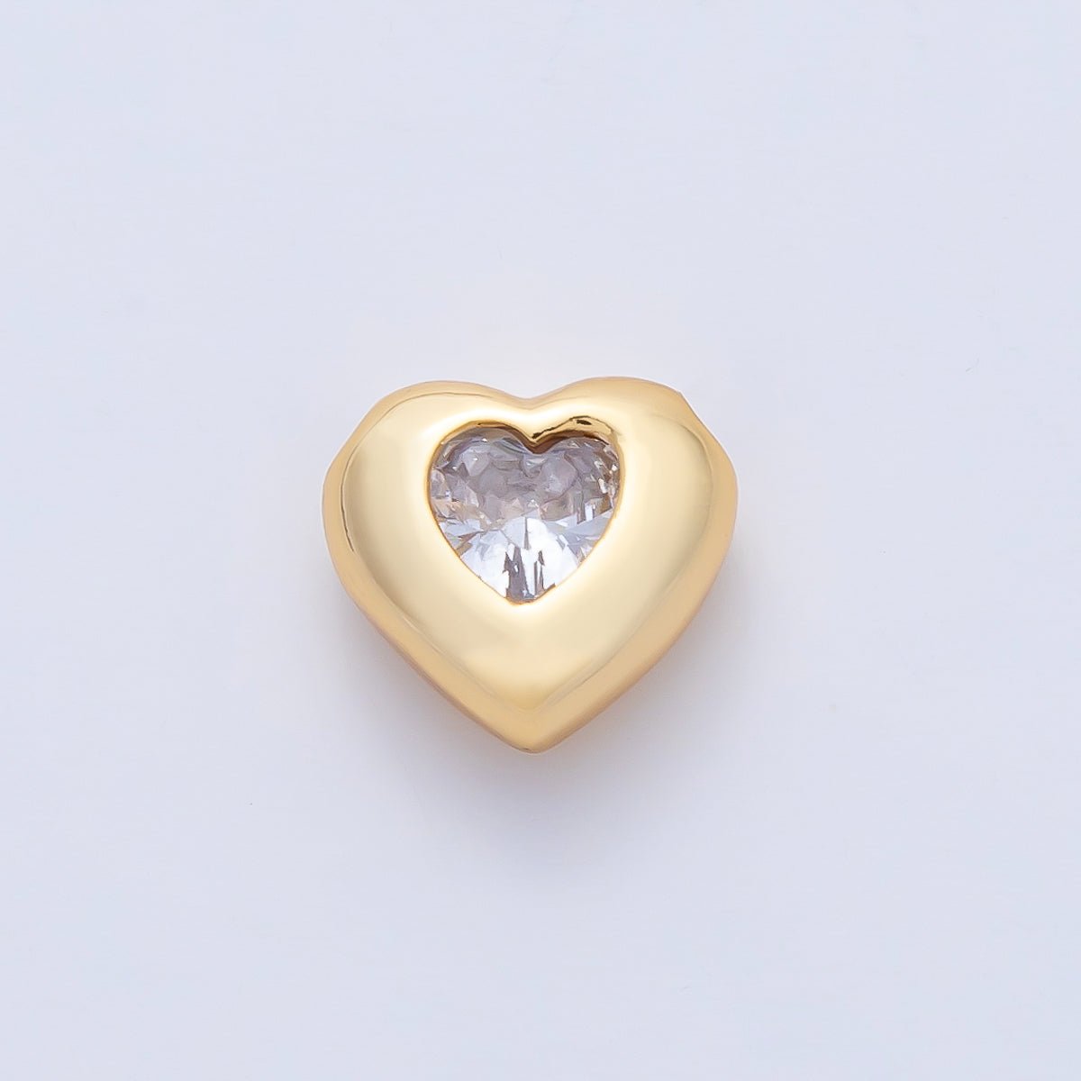 18K Gold Filled 10mm Clear CZ Bezel Heart Bead | B526 - DLUXCA