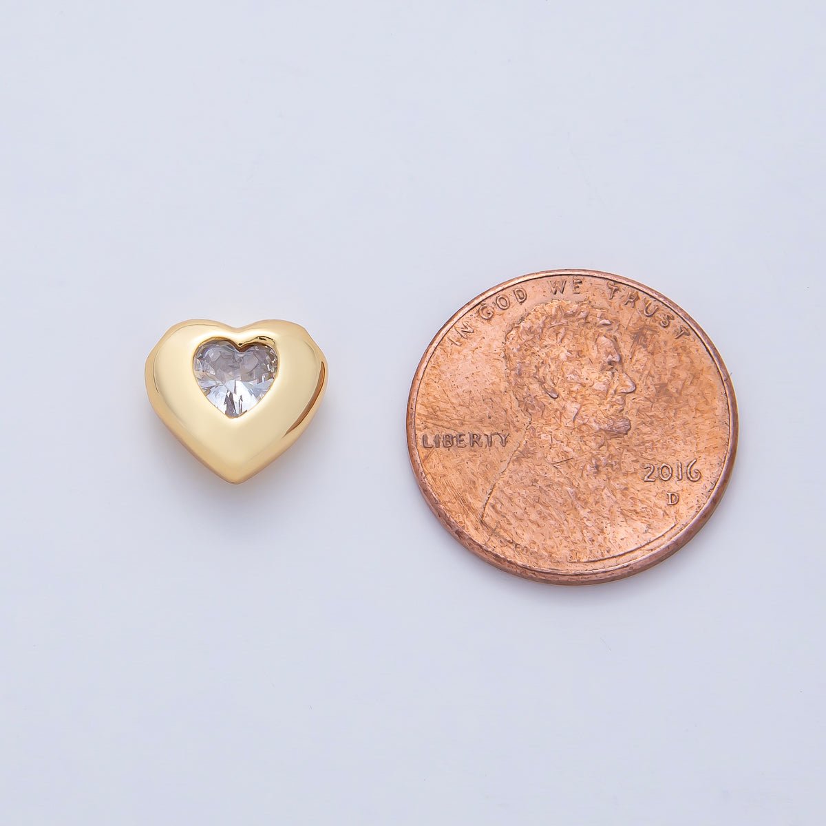 18K Gold Filled 10mm Clear CZ Bezel Heart Bead | B526 - DLUXCA