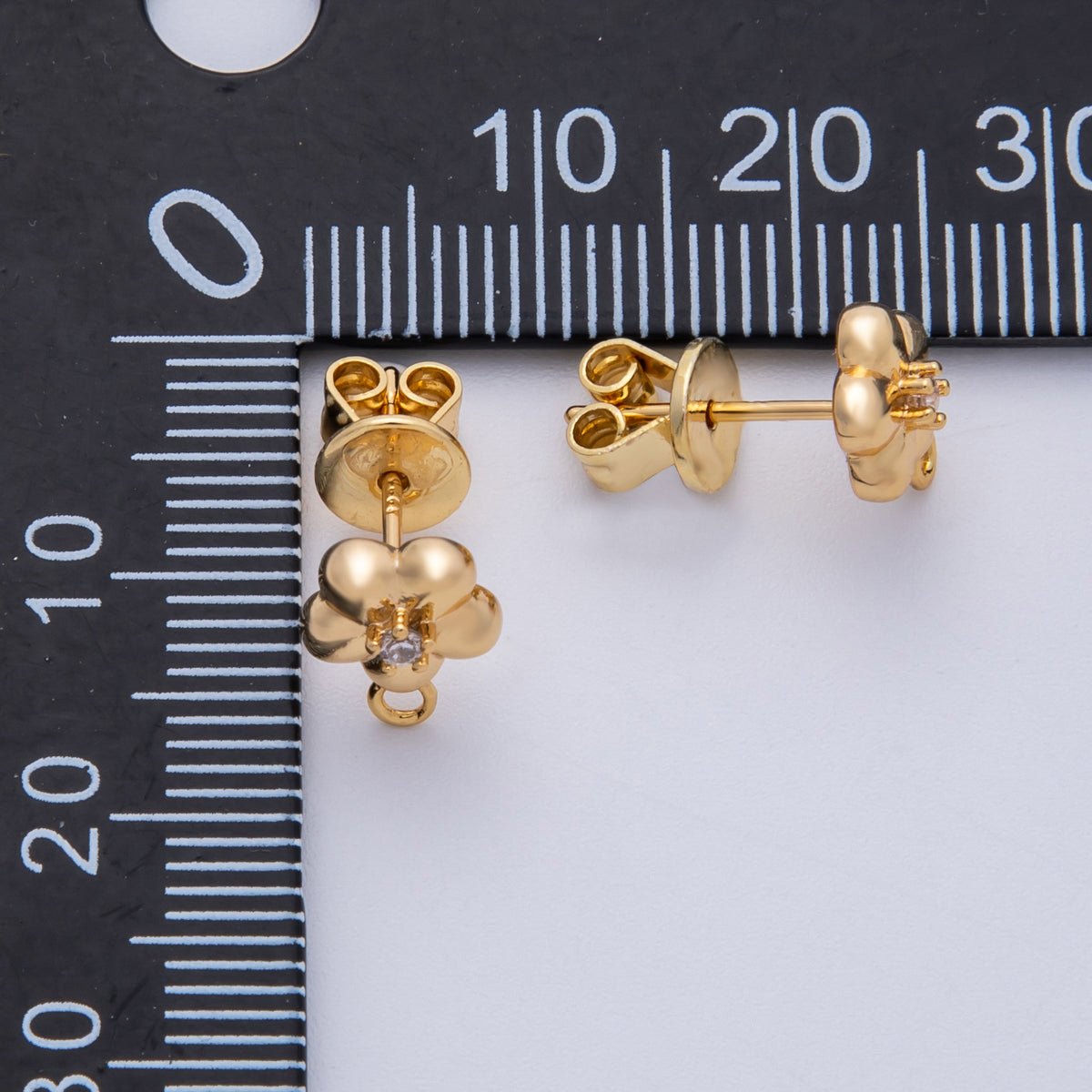 18K Gold Filled 10mm Clear CZ Chubby Daisy Flower Drop Stud Earrings Findings | Findings - 00031 - DLUXCA