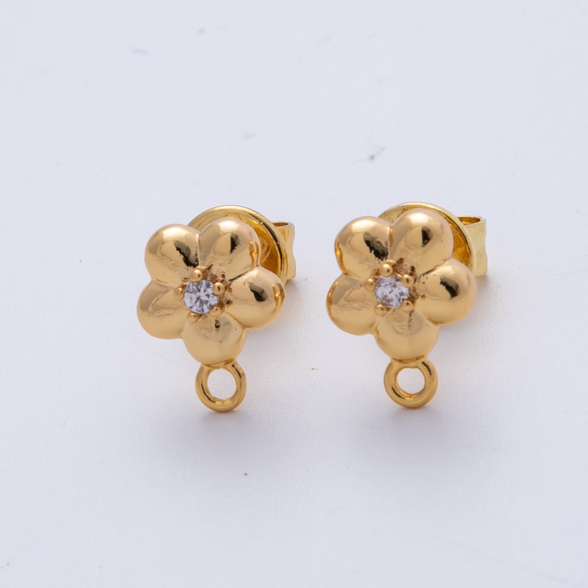 18K Gold Filled 10mm Clear CZ Chubby Daisy Flower Drop Stud Earrings Findings | Findings - 00031 - DLUXCA