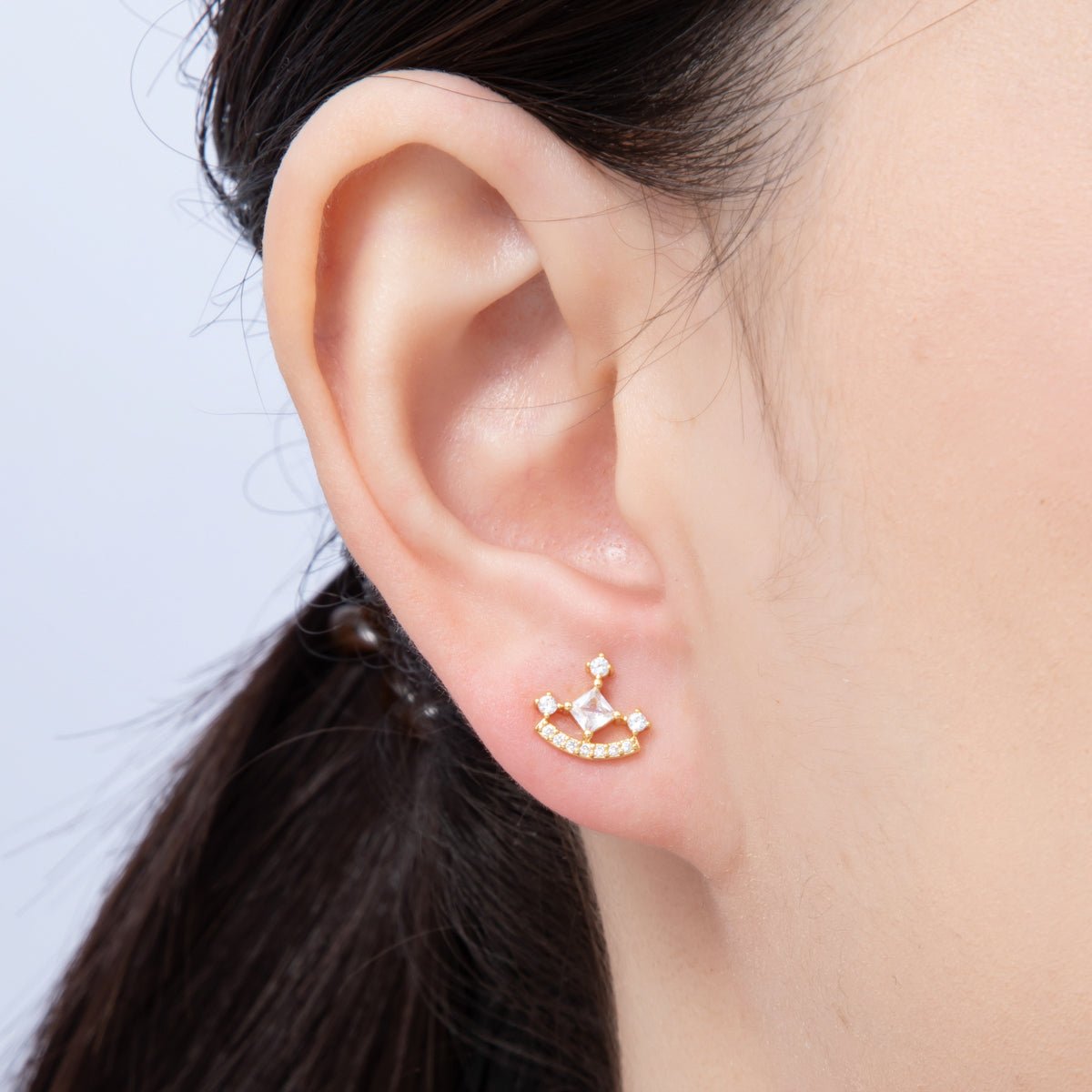 18K Gold Filled 10mm Clear CZ Micro Paved Curved Cluster Geometric Stud Earrings | Earrings - 00131 - DLUXCA