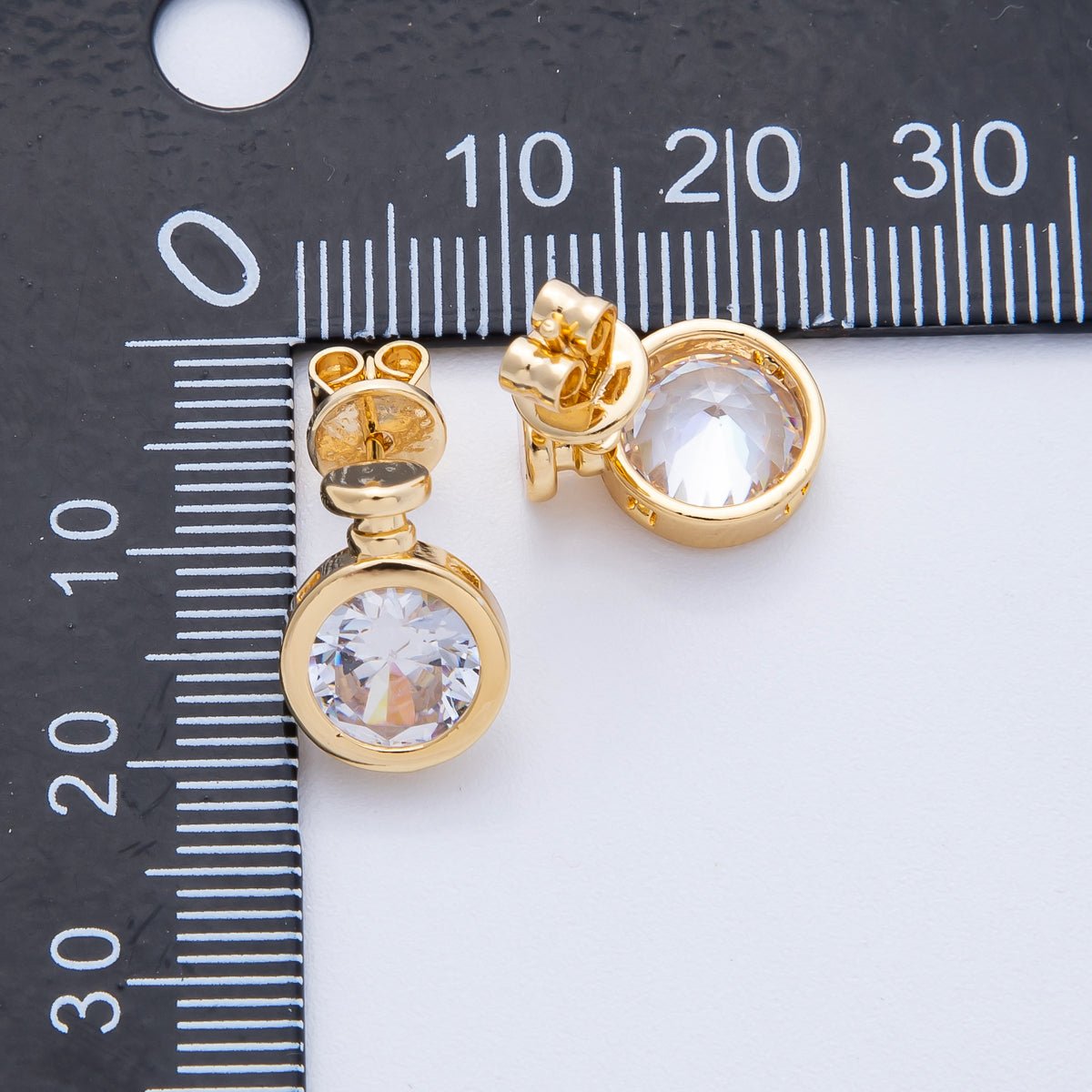18K Gold Filled 10mm Clear CZ Round Geometric Stud Earrings | Earrings - 00127 - DLUXCA