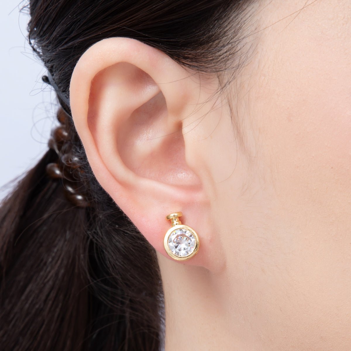 18K Gold Filled 10mm Clear CZ Round Geometric Stud Earrings | Earrings - 00127 - DLUXCA