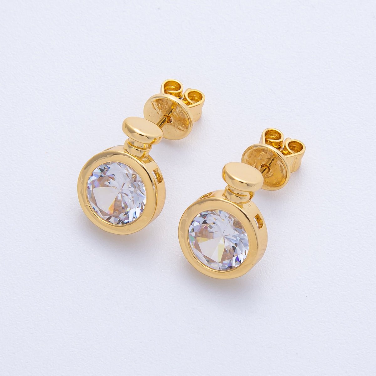 18K Gold Filled 10mm Clear CZ Round Geometric Stud Earrings | Earrings - 00127 - DLUXCA