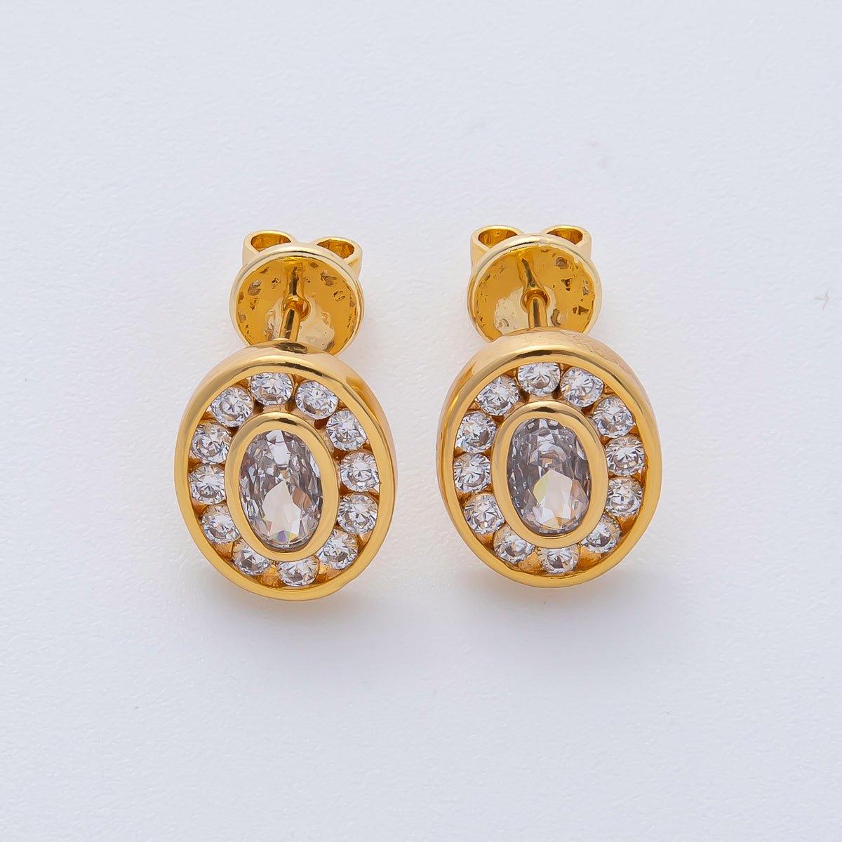 18K Gold Filled 10mm Clear Micro Paved CZ Bezel Oval Stud Earrings | AD1621 - DLUXCA