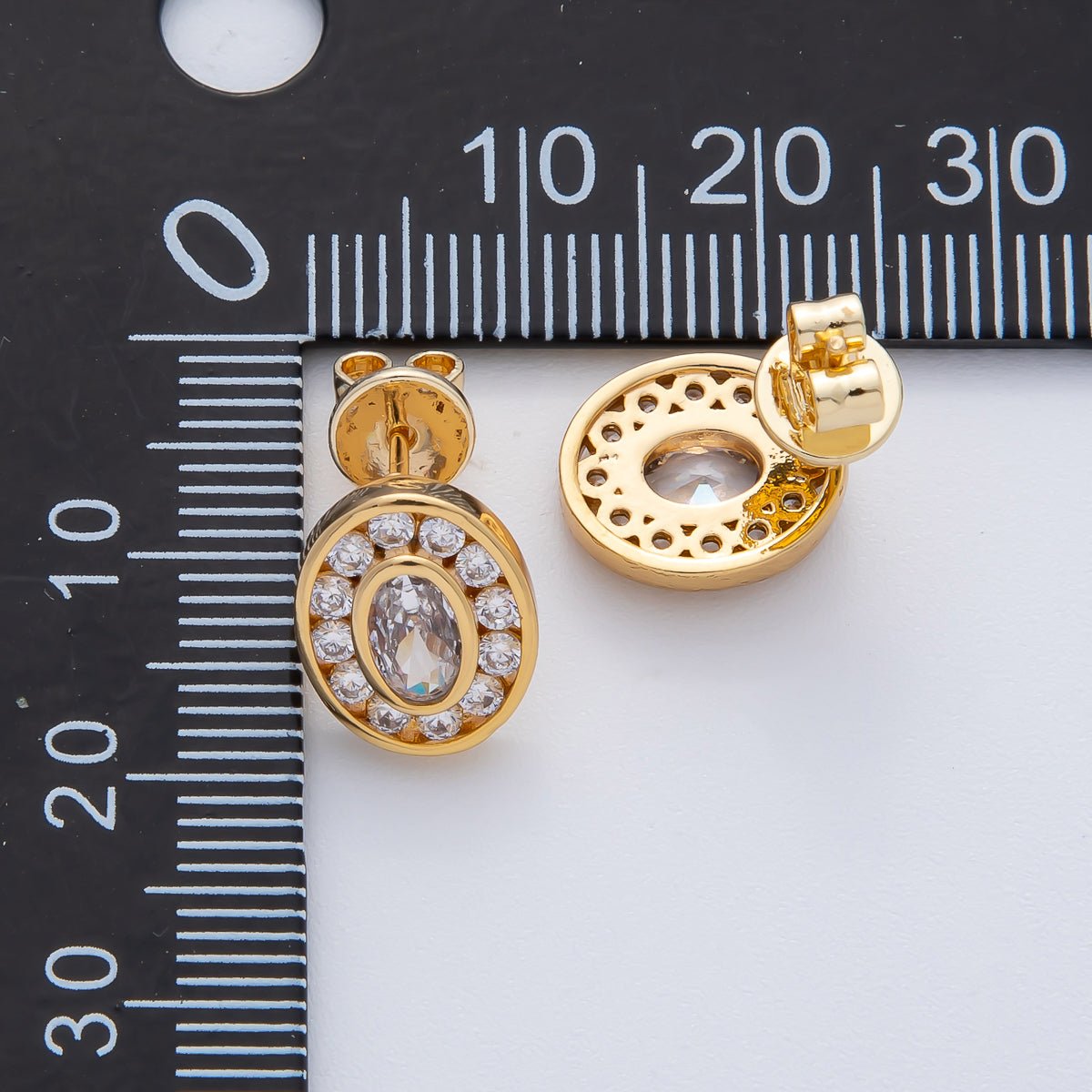 18K Gold Filled 10mm Clear Micro Paved CZ Bezel Oval Stud Earrings | AD1621 - DLUXCA