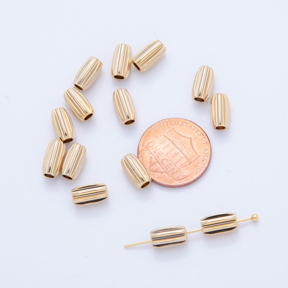 18K Gold Filled 10mm Lines Textured Bar Tube Slider Bead Spacer 10pcs | AF - A1064 - DLUXCA