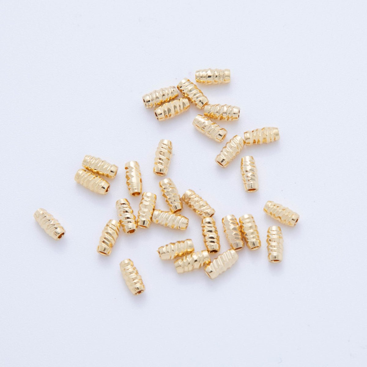 18K Gold Filled 10mm Lines Twisted Barrel Tube Slider Bead Spacer 10pcs | AF - A1067 - DLUXCA