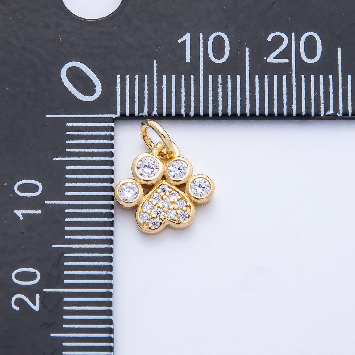 18K Gold Filled 10mm Micro Paved CZ Animal Paw Print Charm | Charms - 00414 - DLUXCA