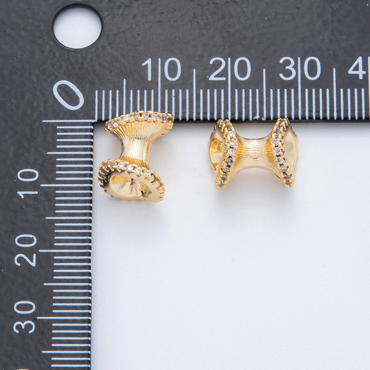 18K Gold Filled 10mm Micro Paved CZ Hourglass Tube Bead Spacer | AF - A1018 - DLUXCA