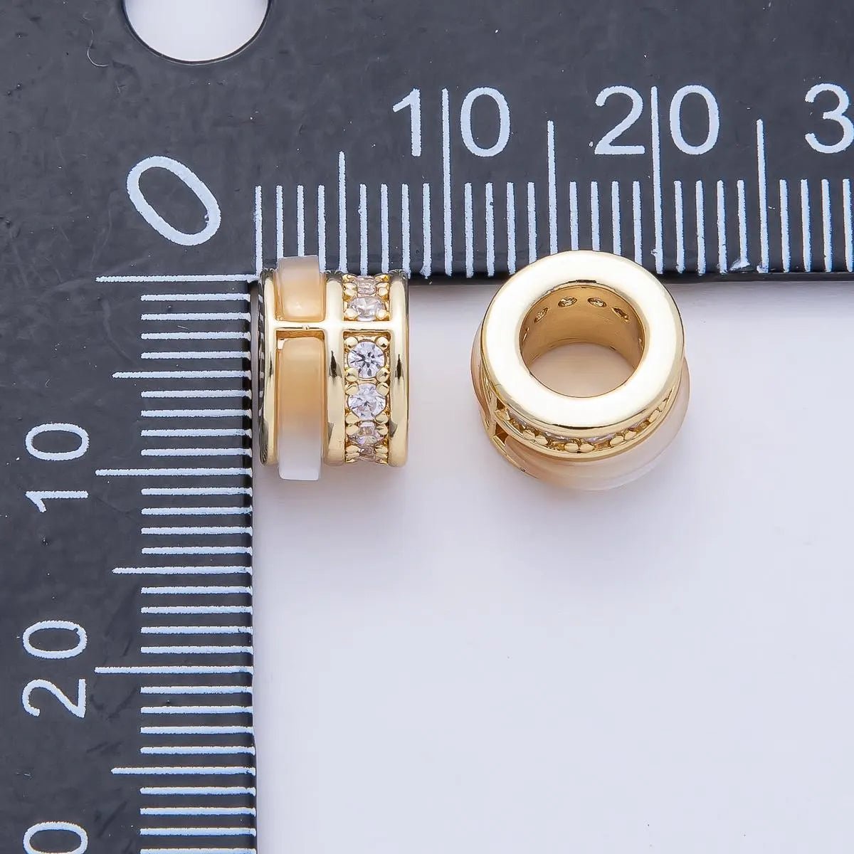 18K Gold Filled 10mm Orange Cat's Eye with CZ Rondelle Beads | B367 - DLUXCA