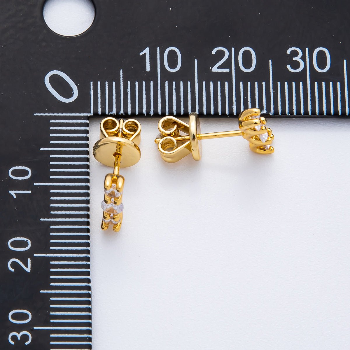 18K Gold Filled 10mm Round CZ Linear Cluster Minimalist Stud Earrings | AD1565 - DLUXCA