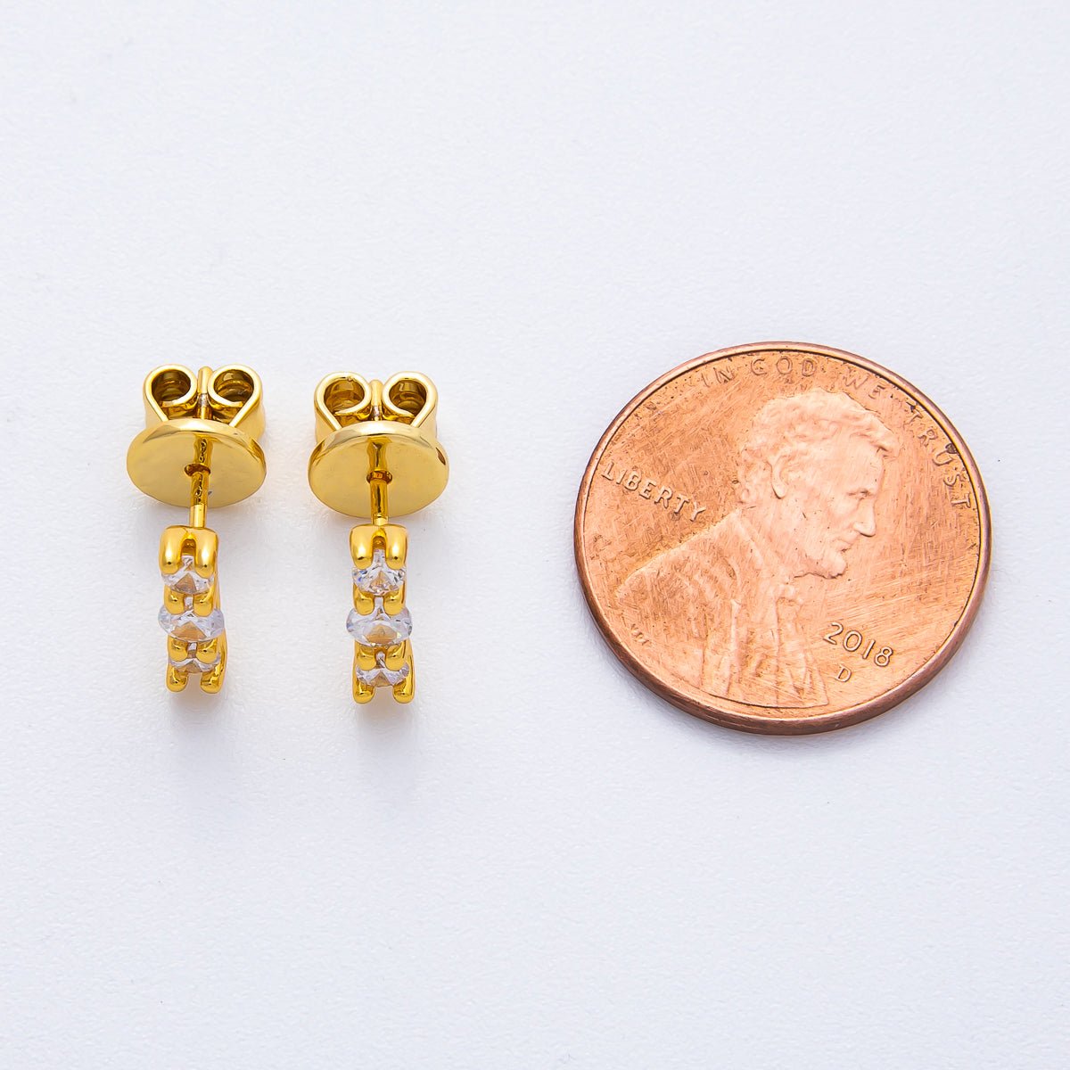 18K Gold Filled 10mm Round CZ Linear Cluster Minimalist Stud Earrings | AD1565 - DLUXCA