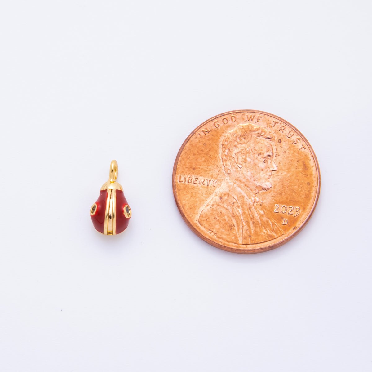 18K Gold Filled 10mm Round CZ Red Enamel Art Mini Apple Fruit Charm | AH - 916 - DLUXCA