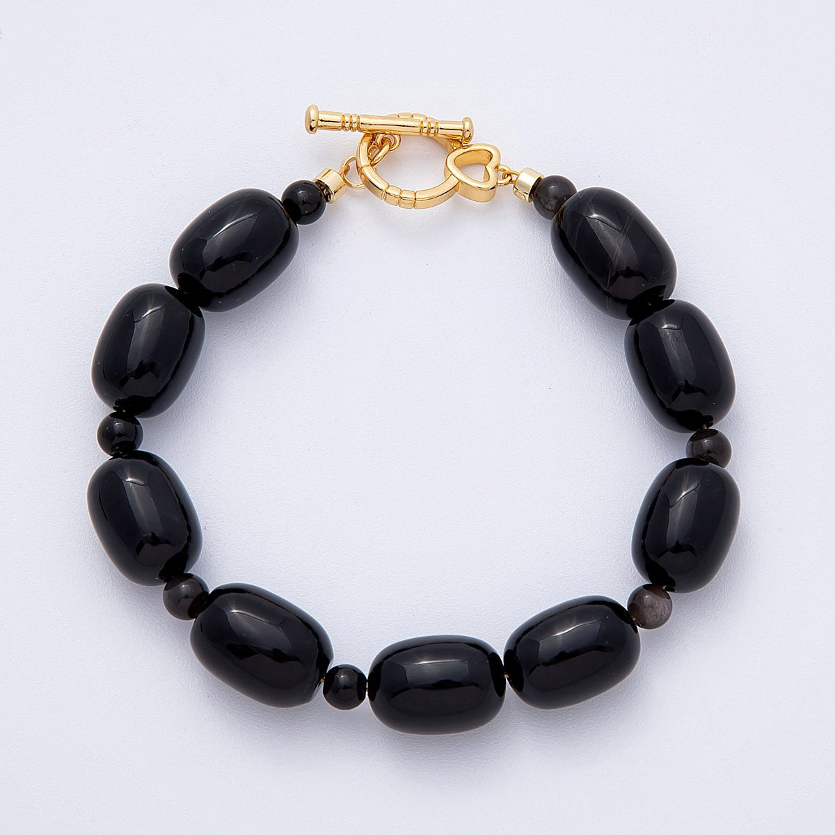 18K Gold Filled 10mm Sunstone, Onyx Tube Gemstone 7.5 Inch Toggle Bracelet | WA - 4103 WA - 4104 - DLUXCA