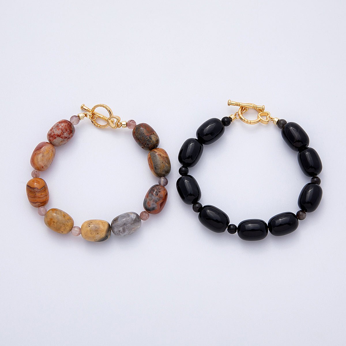 18K Gold Filled 10mm Sunstone, Onyx Tube Gemstone 7.5 Inch Toggle Bracelet | WA - 4103 WA - 4104 - DLUXCA