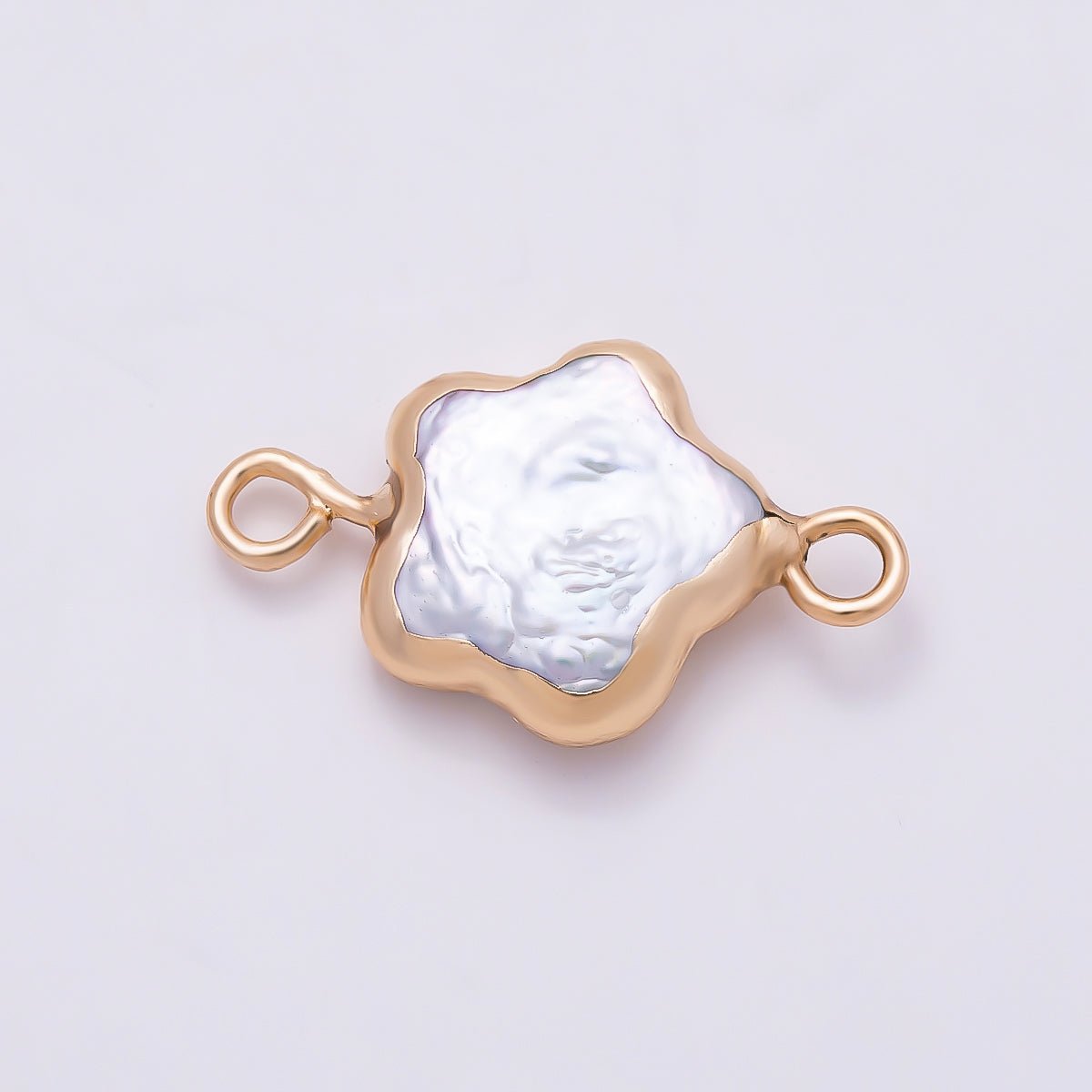 18K Gold Filled 10mm White Freshwater Pearl Foil Celestial Star Connector | Connectors-00033 - DLUXCA