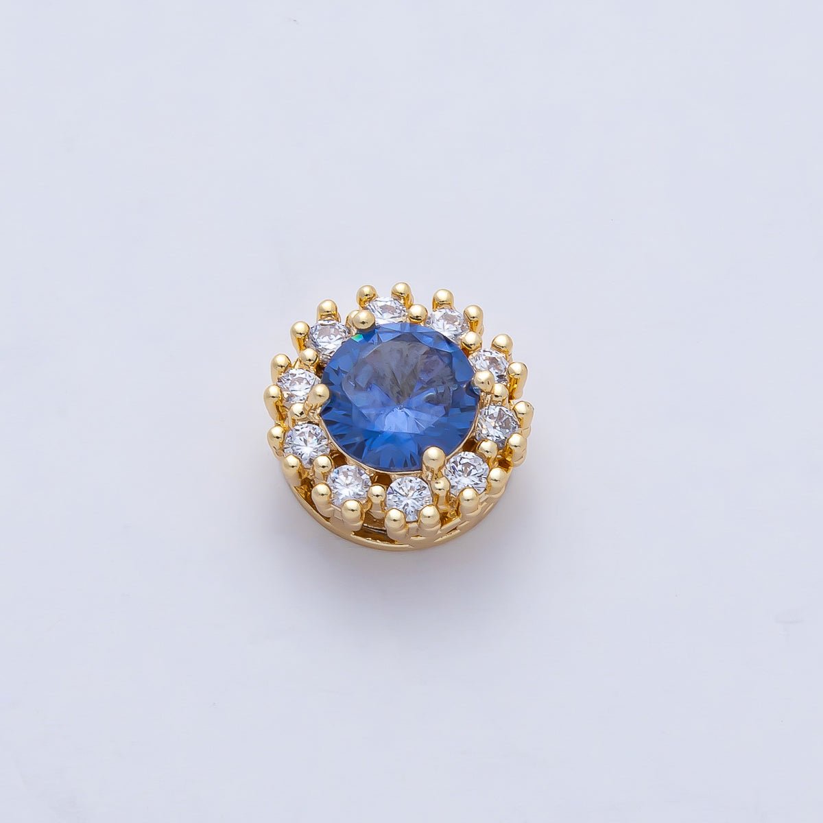 18K Gold Filled 11.5mm Blue, Pink, Clear CZ Micro Paved Round Spacer Bead | B527 B538 - DLUXCA