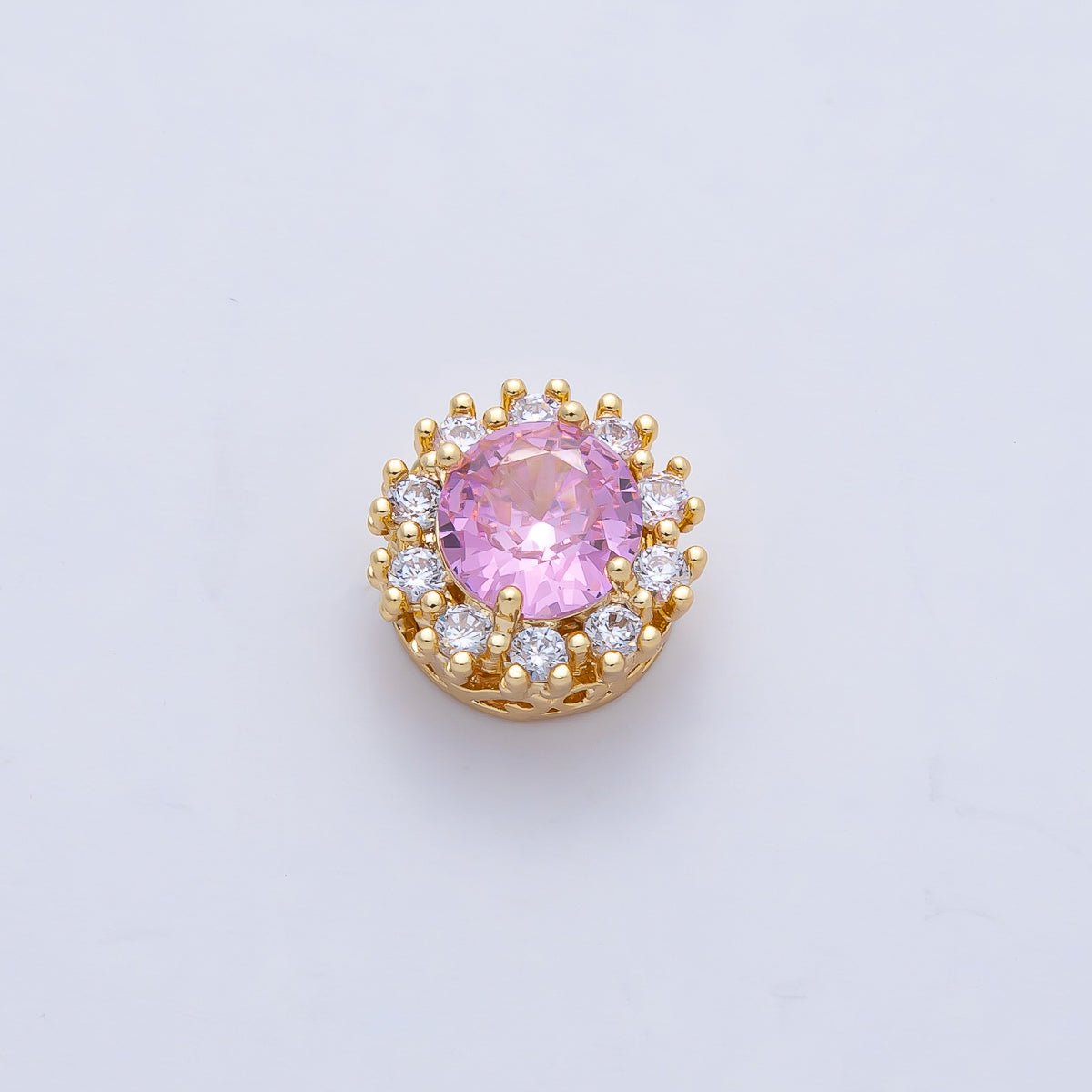 18K Gold Filled 11.5mm Blue, Pink, Clear CZ Micro Paved Round Spacer Bead | B527 B538 - DLUXCA