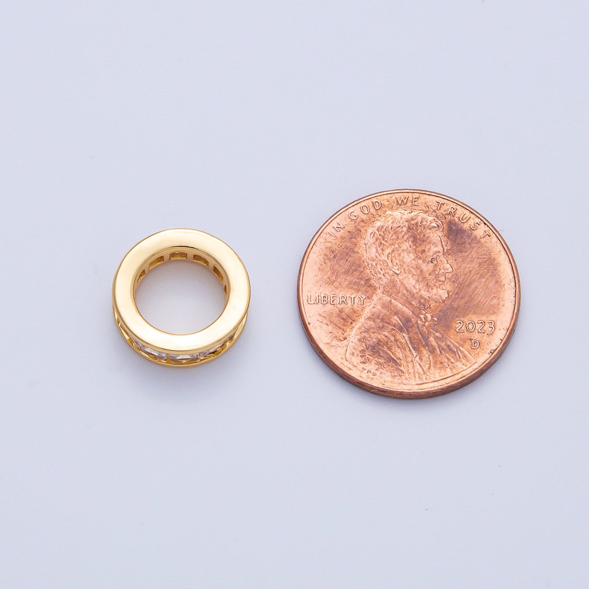 18K Gold Filled 11.7mm Clear CZ Baguette Rondelle Bead | B697 - DLUXCA