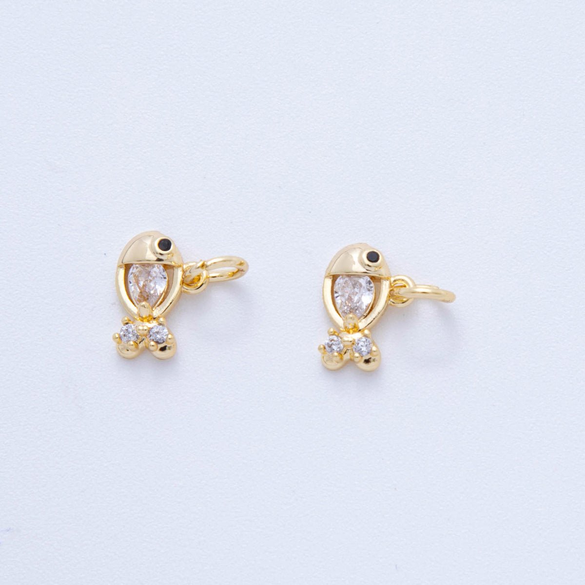 18K Gold Filled 11mm Clear & Black CZ Tiny Fish Charm | AF822 - DLUXCA