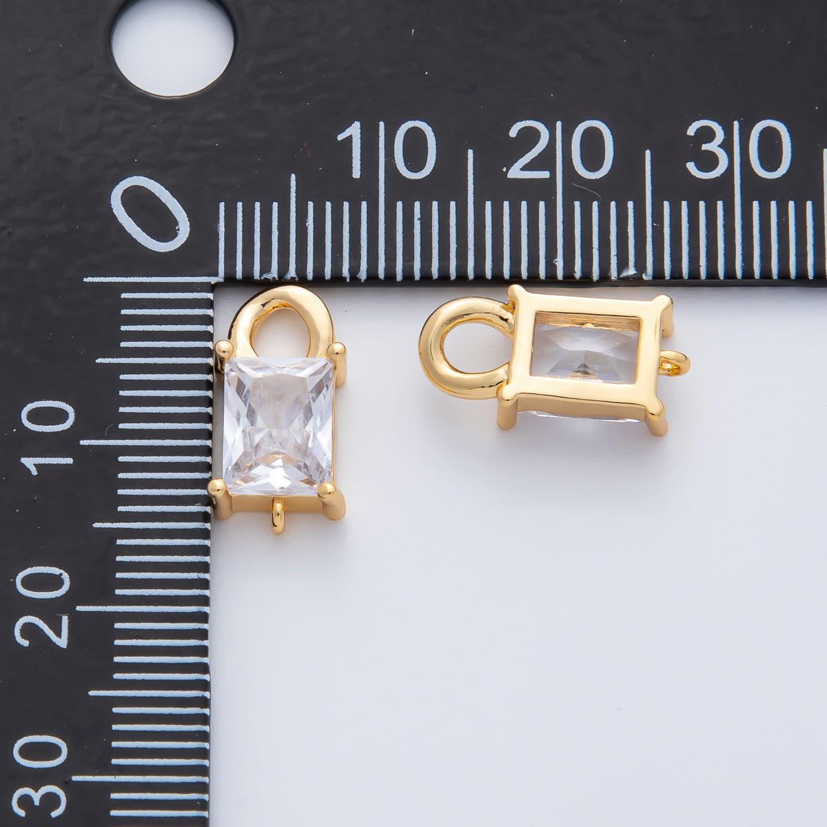 18K Gold Filled 11mm Clear CZ Baguette Curb Connector Finding | Z1448 - DLUXCA