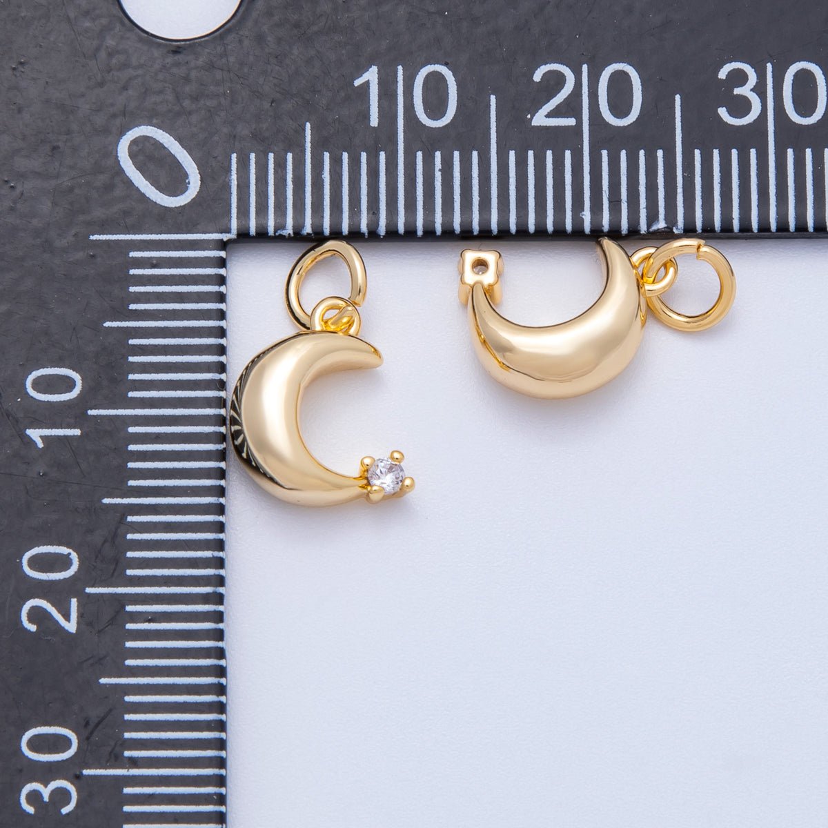 18K Gold Filled 11mm Clear CZ Mini Celestial Crescent Moon Charm | Charms - 00422 - DLUXCA
