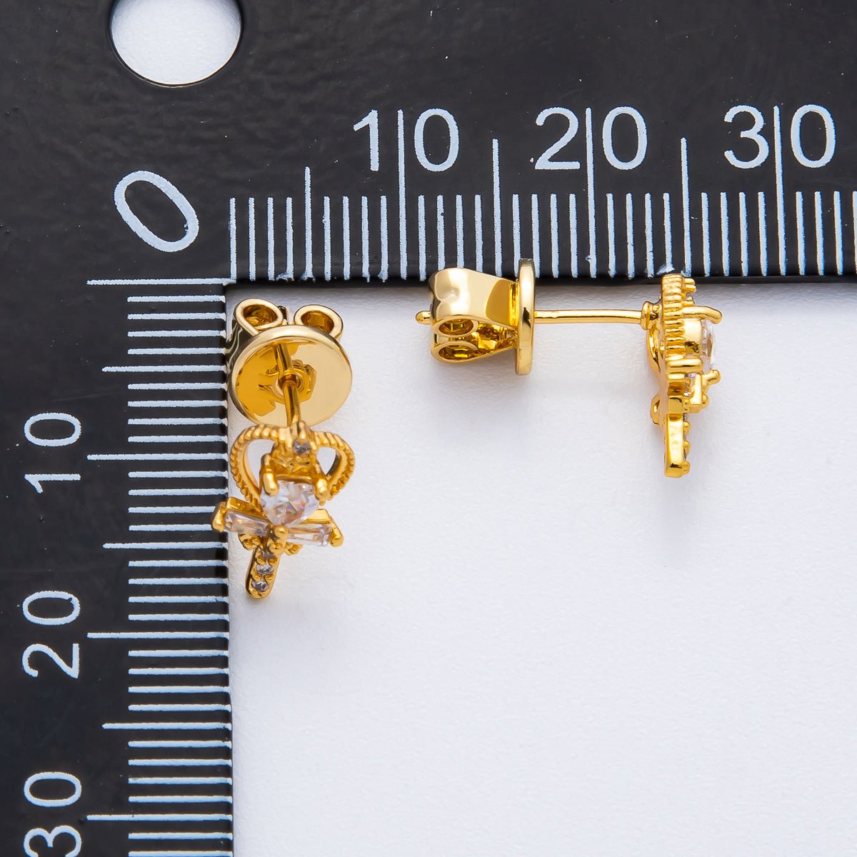 18K Gold Filled 11mm Heart - Shaped CZ Fairy Magic Wand Heart Studs Earrings | AD1573 - DLUXCA