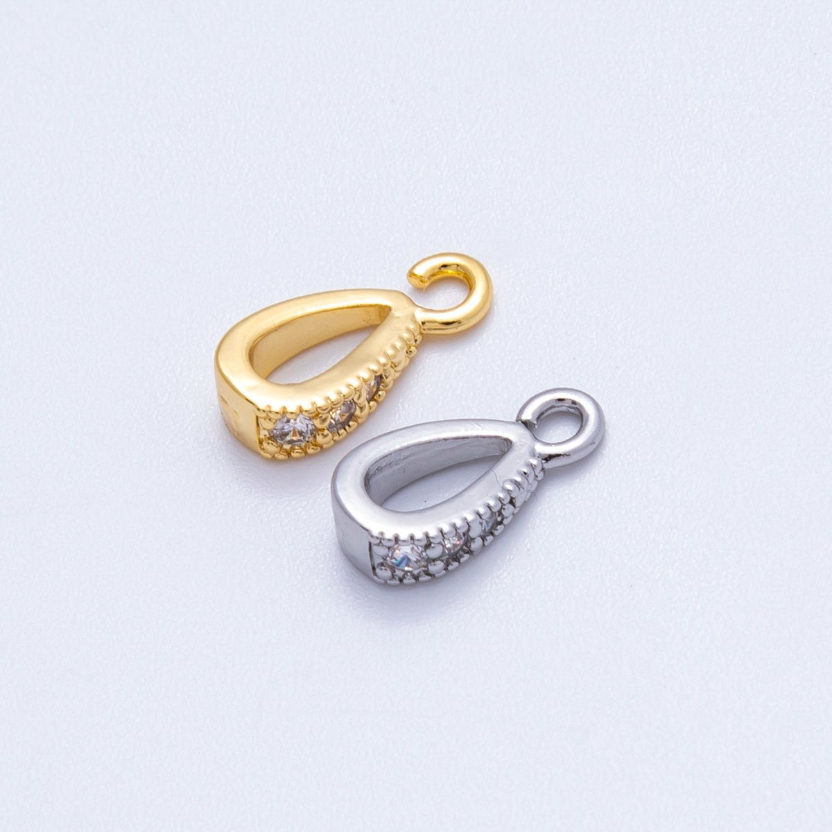 18K Gold Filled 11mm Micro Paved CZ Open Loop Bail Pendant Findings in Gold & Silver | Findings - 00129 Findings - 00130 - DLUXCA