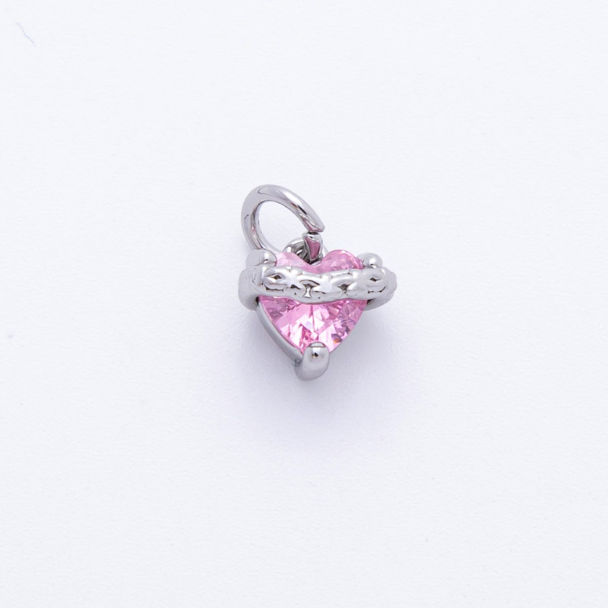 18K Gold Filled 11mm Pink & Black Heart - Shaped CZ Rustic Style Charm in Gold & Silver | C639 C702 - DLUXCA