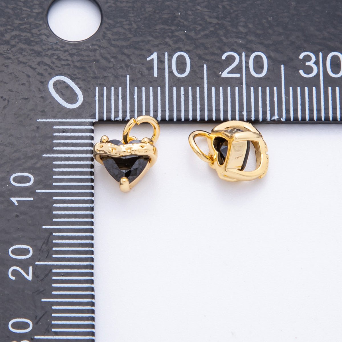 18K Gold Filled 11mm Pink & Black Heart - Shaped CZ Rustic Style Charm in Gold & Silver | C639 C702 - DLUXCA