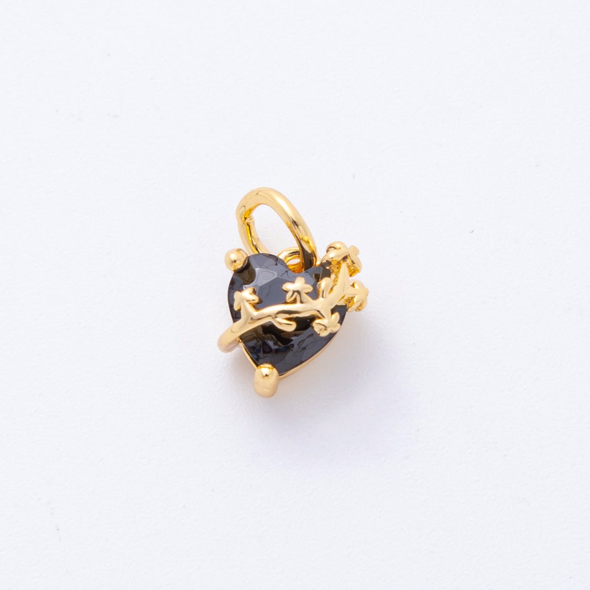 18K Gold Filled 11mm Pink & Black Heart - Shaped CZ Vine Wrapped Charm in Gold & Silver | C636 C637 - DLUXCA