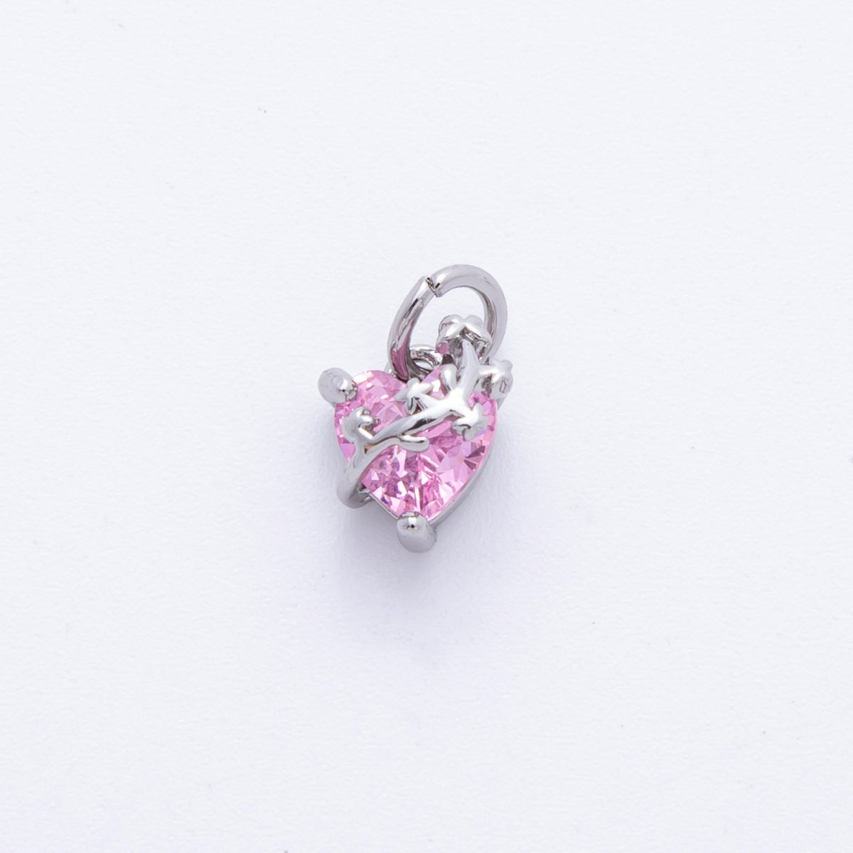 18K Gold Filled 11mm Pink & Black Heart - Shaped CZ Vine Wrapped Charm in Gold & Silver | C636 C637 - DLUXCA