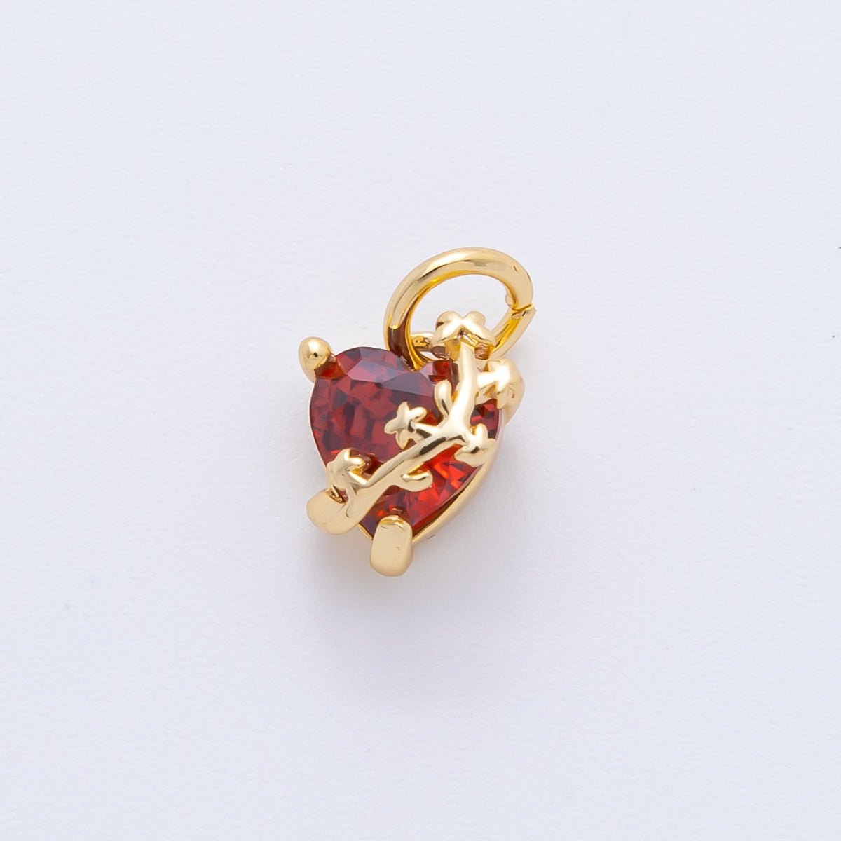 18K Gold Filled 11mm Pink, Red, & Clear Heart CZ Vine Wrapped Love Pendant in Gold & Silver | AH - 937 - AH - 939 - DLUXCA