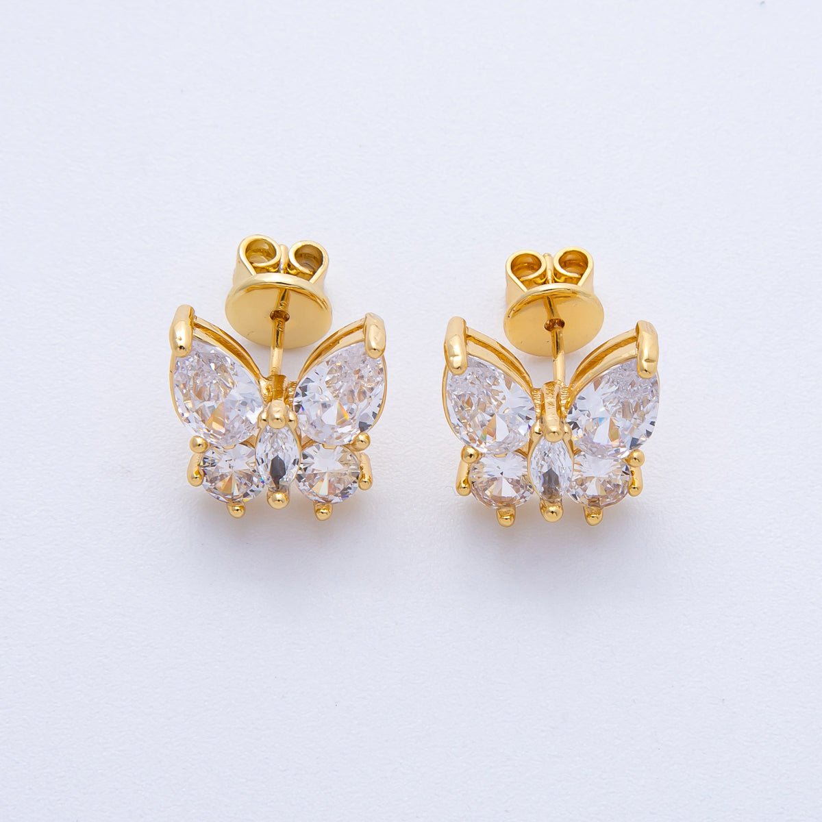 18K Gold Filled 12.5mm Clear CZ Butterfly Stud Earrings | Earrings - 00125 - DLUXCA