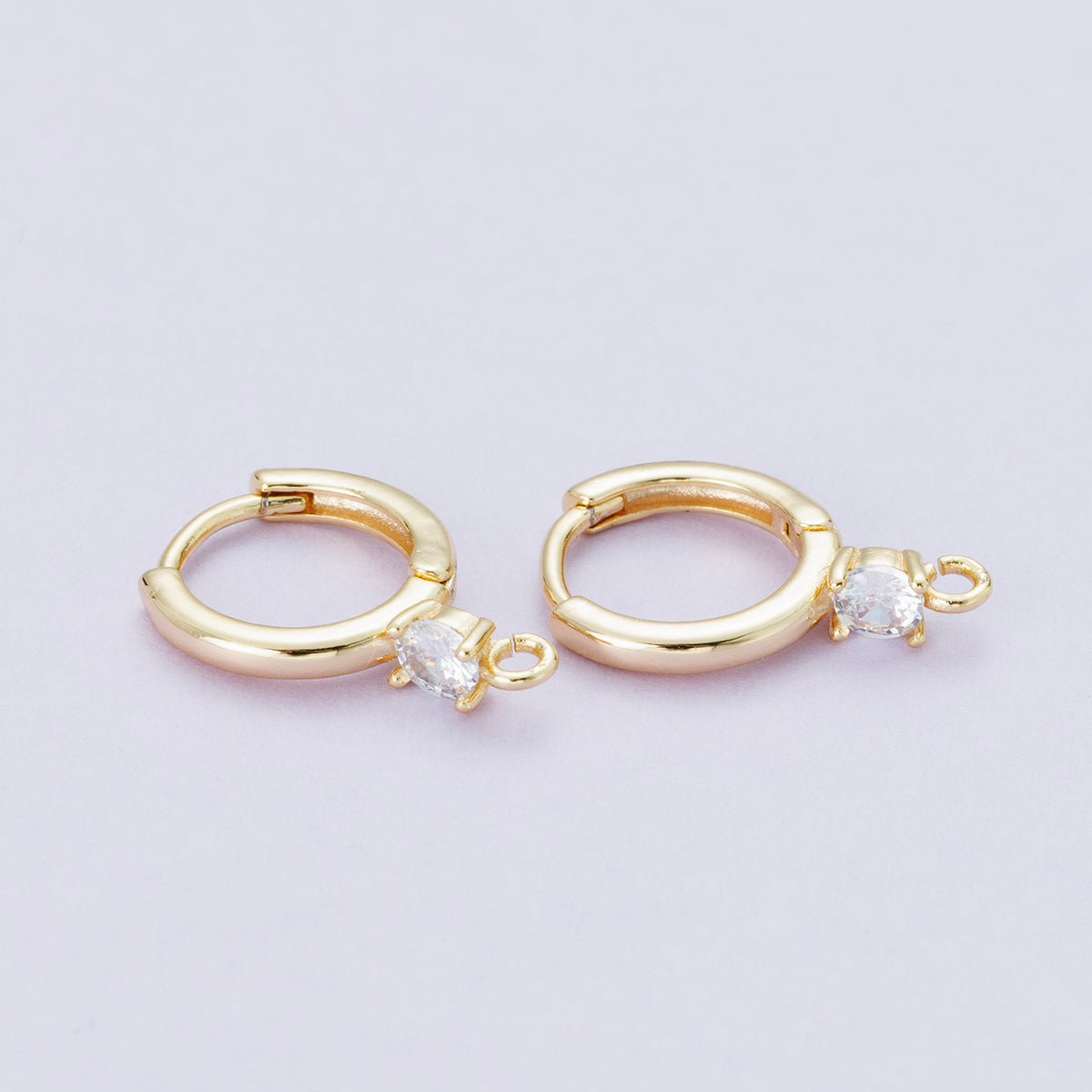 18K Gold Filled 12.5mm Clear CZ Open Loop Drop Huggie Earrings | Findings - 00083 - DLUXCA