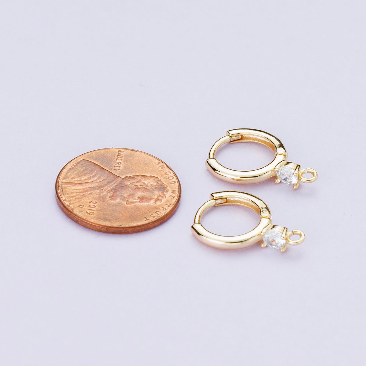 18K Gold Filled 12.5mm Clear CZ Open Loop Drop Huggie Earrings | Findings - 00083 - DLUXCA
