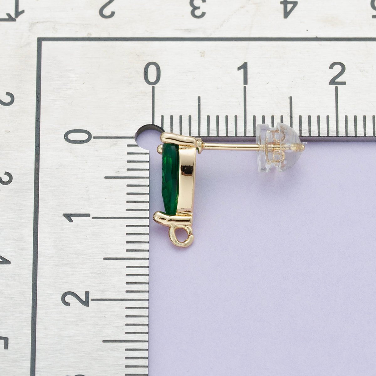 18K Gold Filled 12.5mm Green Teardrop CZ Open Loop Drop Stud Earring | Findings - 00096 - DLUXCA