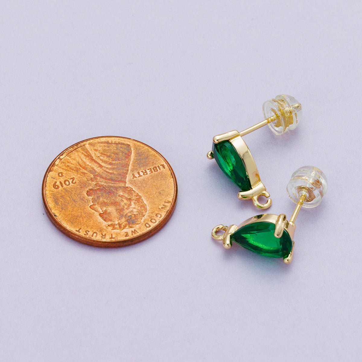 18K Gold Filled 12.5mm Green Teardrop CZ Open Loop Drop Stud Earring | Findings - 00096 - DLUXCA
