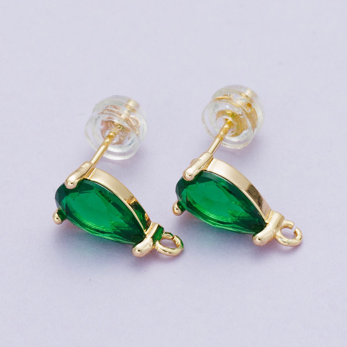 18K Gold Filled 12.5mm Green Teardrop CZ Open Loop Drop Stud Earring | Findings - 00096 - DLUXCA
