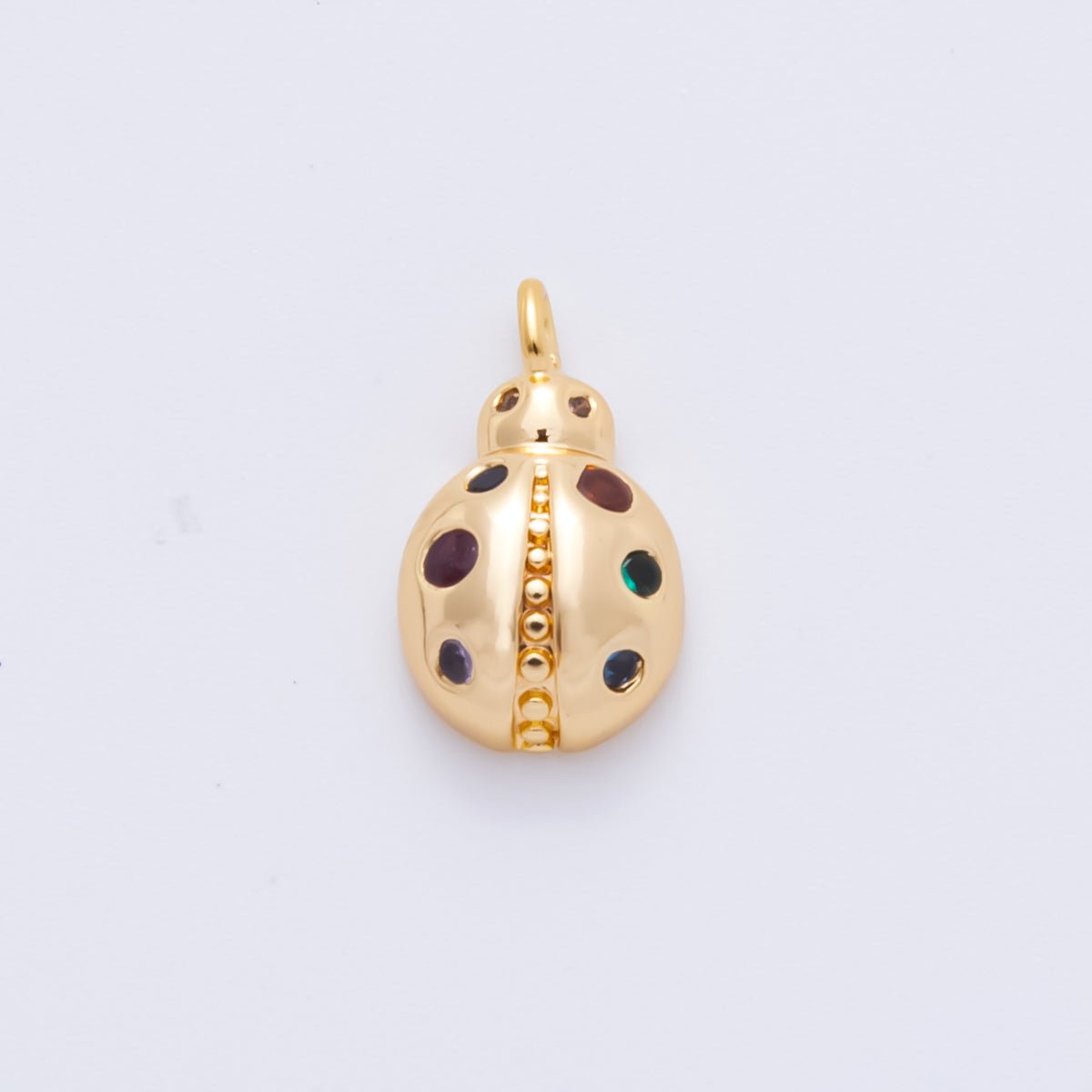18K Gold Filled 12.5mm Multicolor Round CZ Tiny Ladybug Animals Charm | AH - 919 - DLUXCA